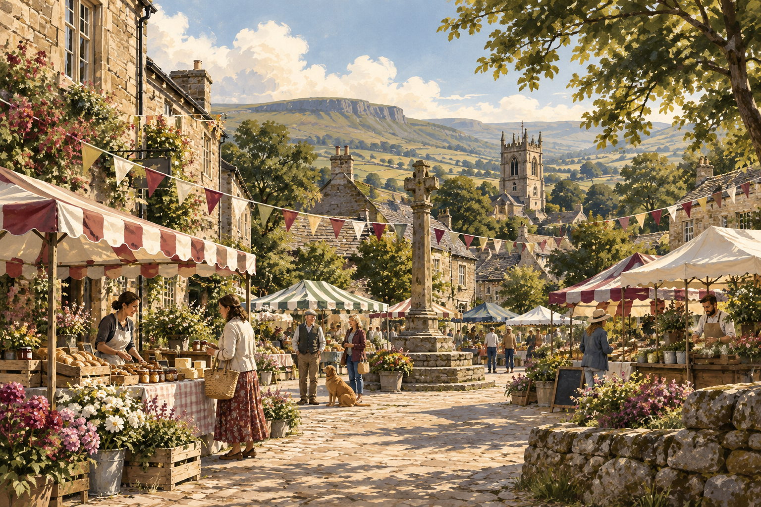 Folkshire illustration of village market