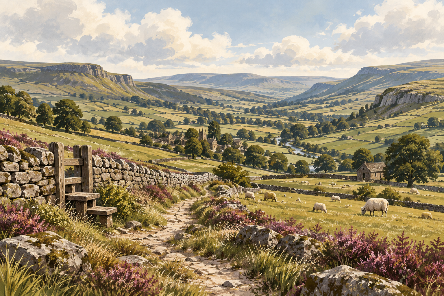 Folkshire illustration of dales landscape
