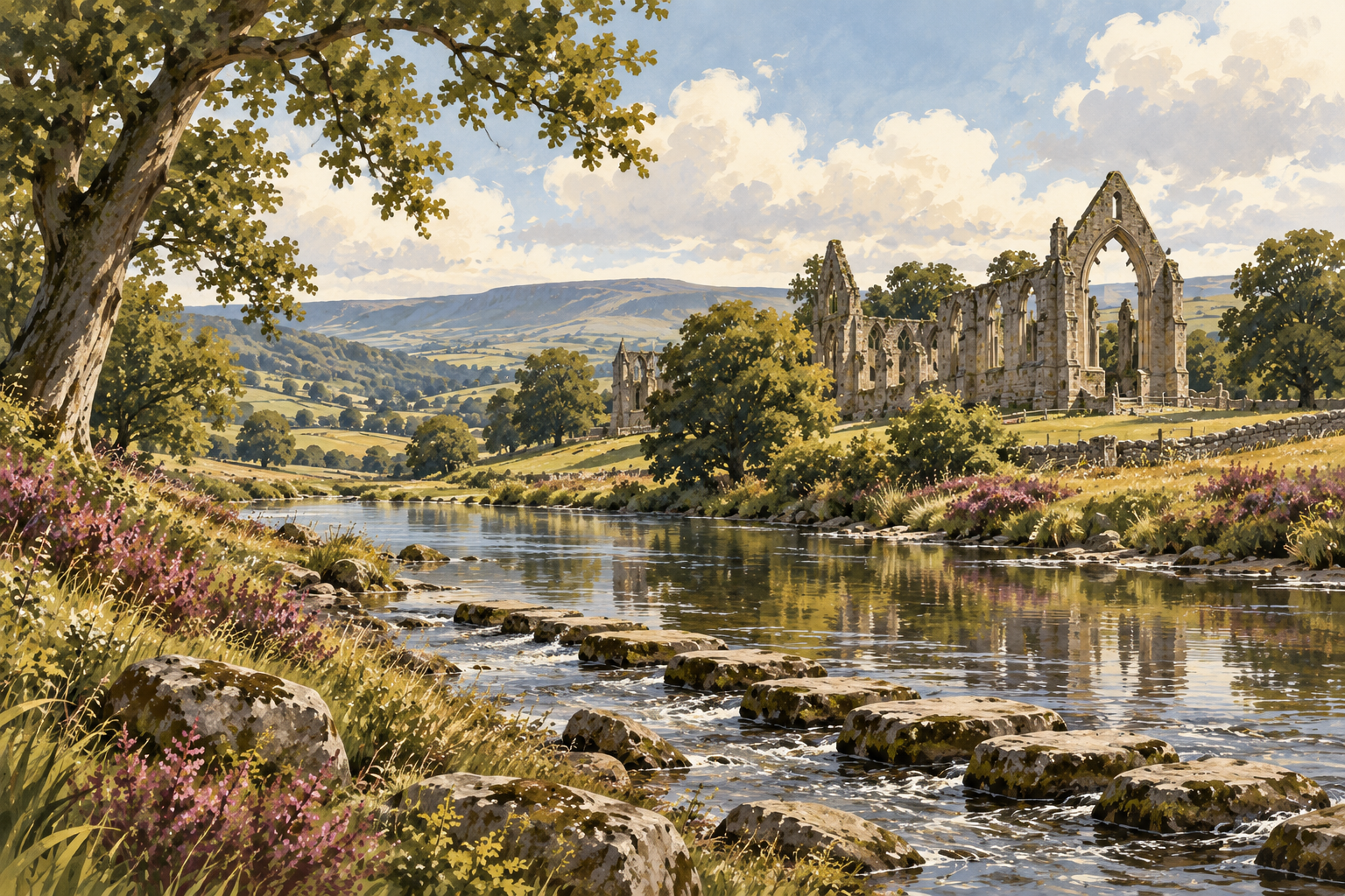 Folkshire illustration of heritage abbey